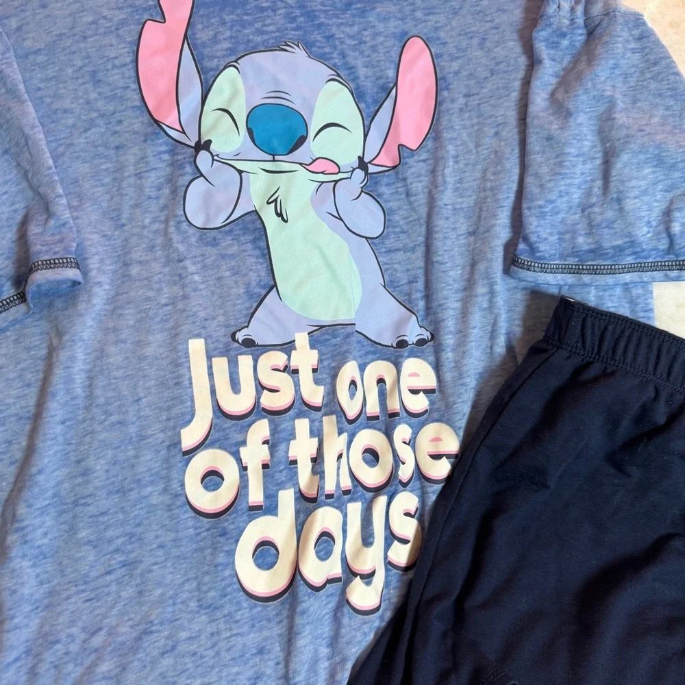 Disney Stitch “Just One of Those Days” 2pc Women’s Blue Pajama Set Size L - Picture 2 of 5
